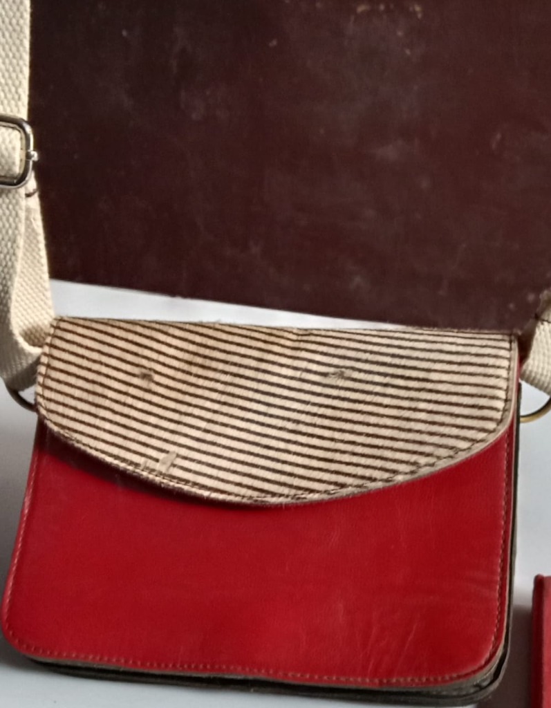 Striped Hair-On Hide Flap Red Leather Crossbody