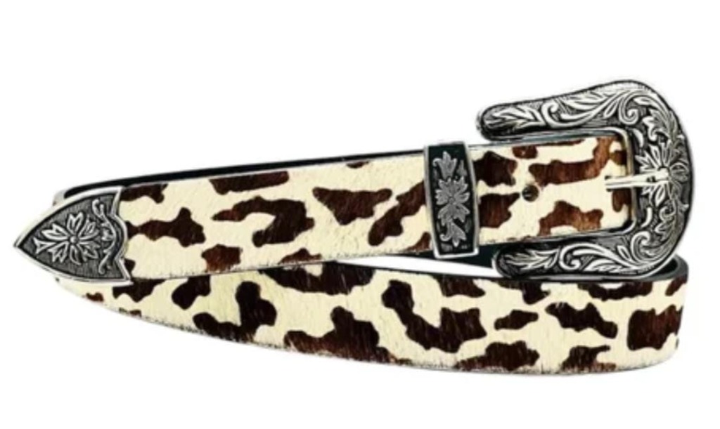 Western Hair-On Cowhide Belt with Engraved Silver Buckle