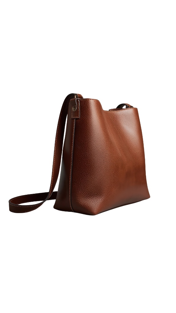Cognac Pebbled Calfskin Minimalist Shoulder Bag