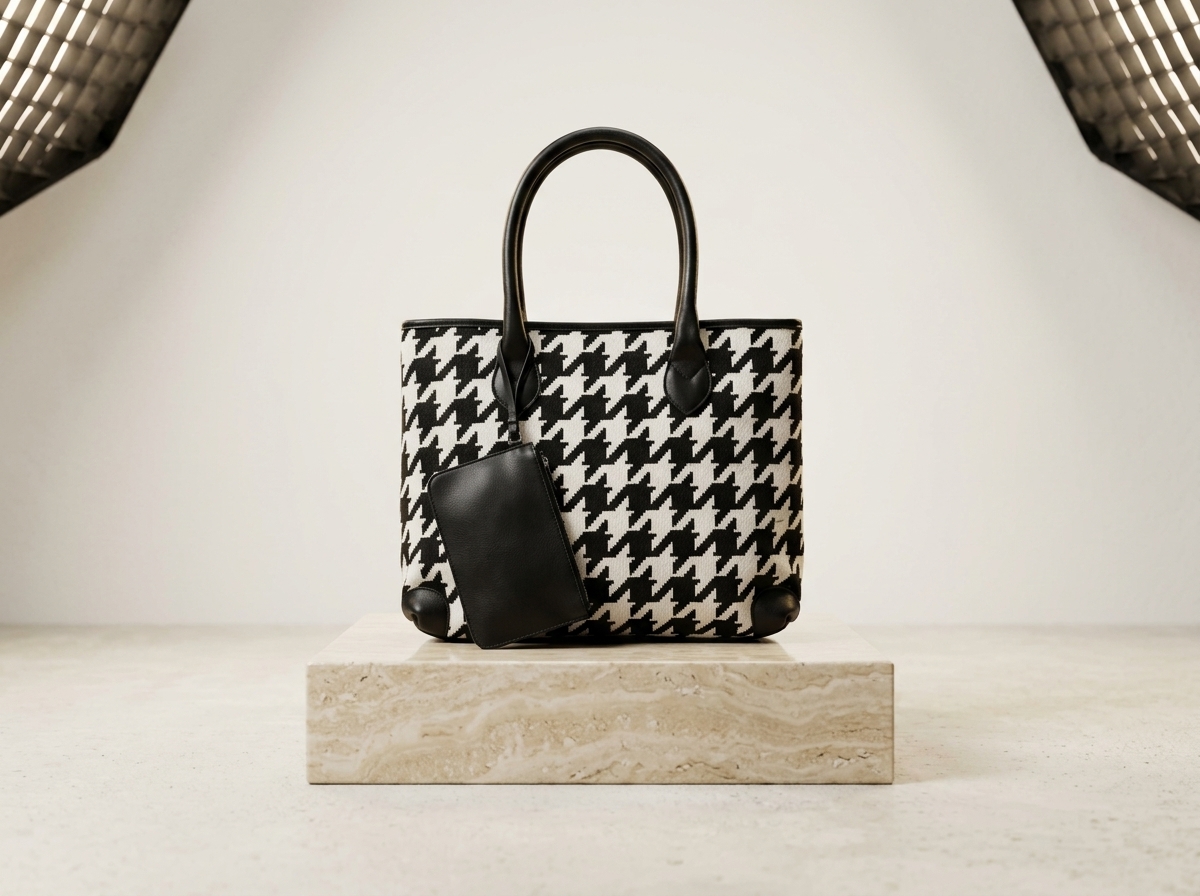 The Houndstooth Jacquard & Nappa Leather Shopper - Leather Goods Manufacturer India